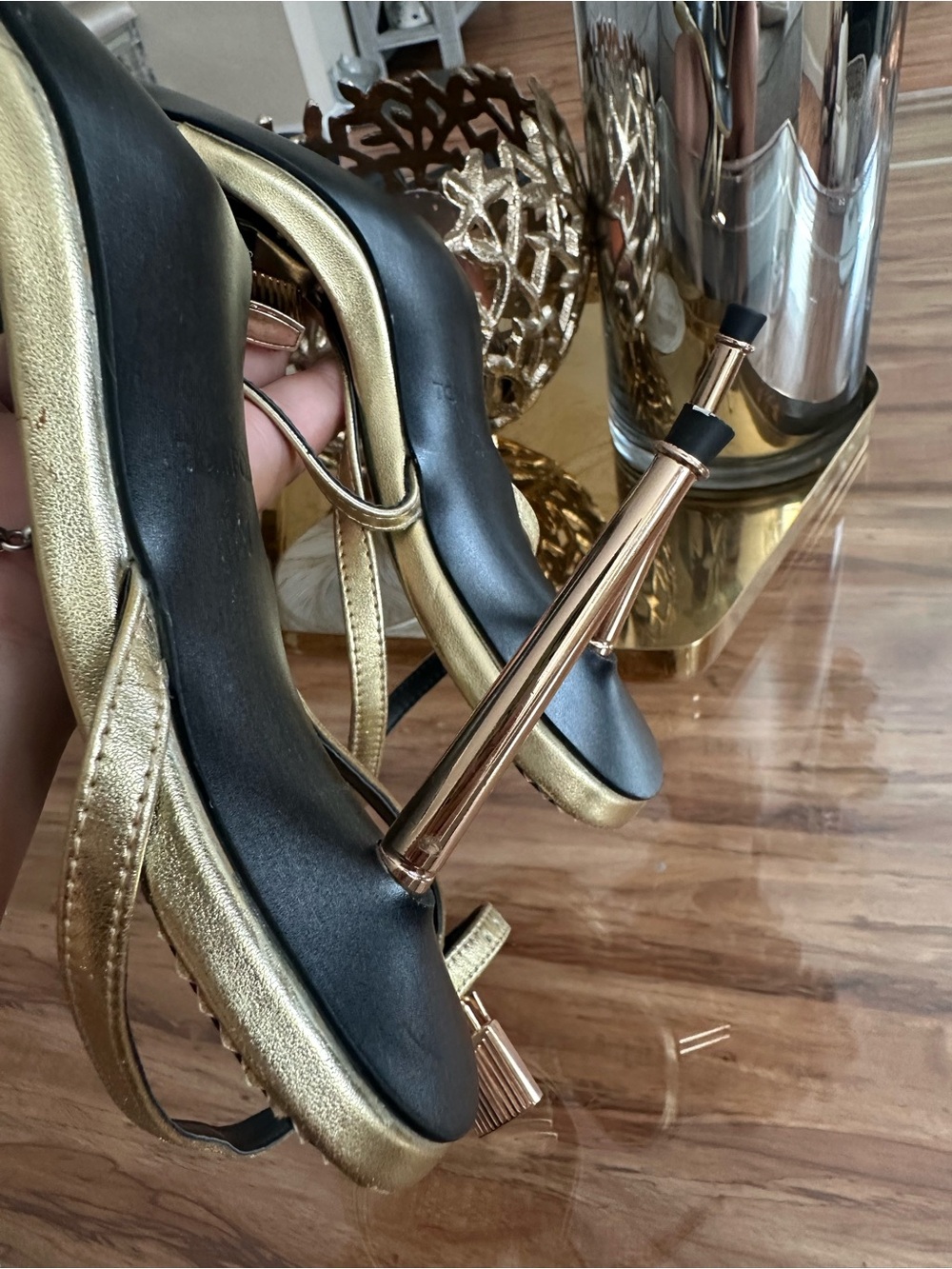 Tom Ford Metallic Gold Pointed-Toe Ankle-Strap Heels - Picture 5 of 7